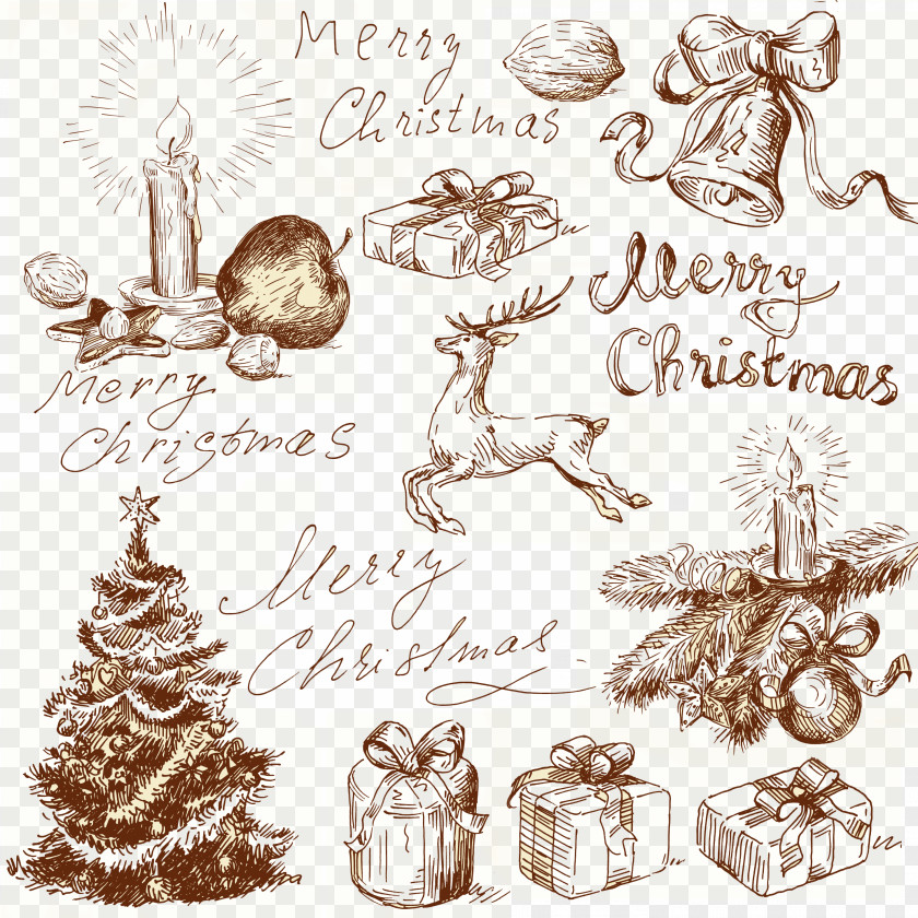 Sketch Christmas Decoration Elements Tree Card Illustration PNG