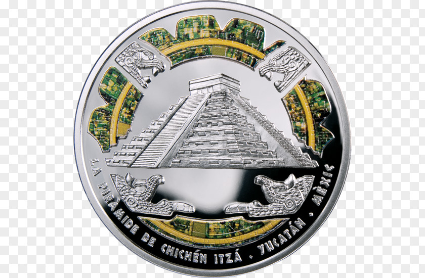 Chichen Itza Silver Coin Great Wall Of China El Castillo, Wonders The World PNG
