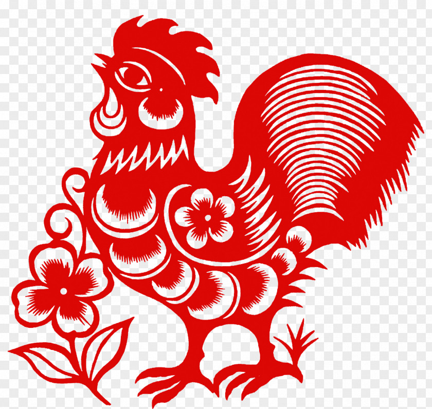 Chick Paper-cut Flowers Chicken Papercutting Chinese New Year Zodiac Clip Art PNG