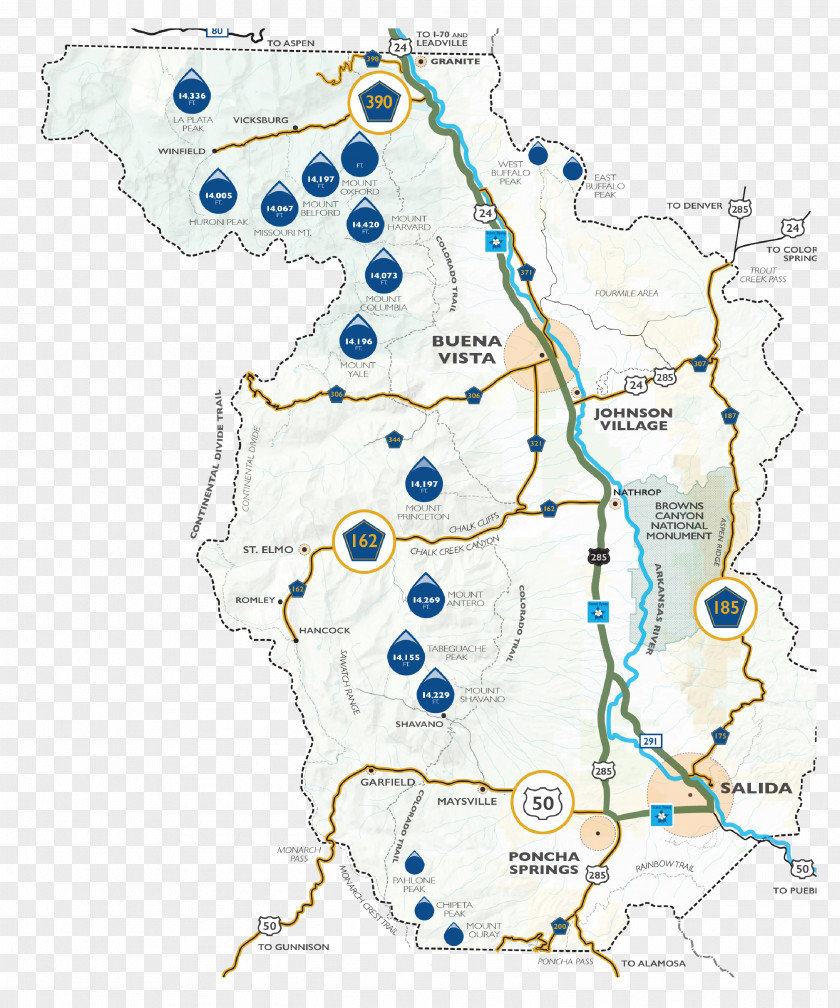 Scenic Area Buena Vista Salida County Route Map PNG