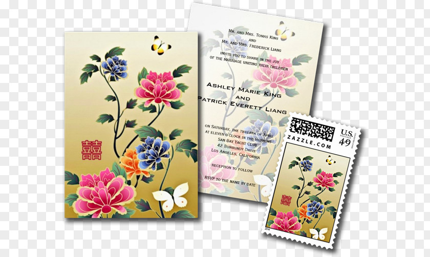 Double Happiness Wedding Invitation Paper Save The Date Floral Design PNG
