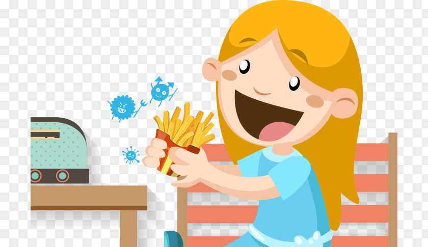 Eating Chips French Fries Cartoon Drawing Illustration PNG