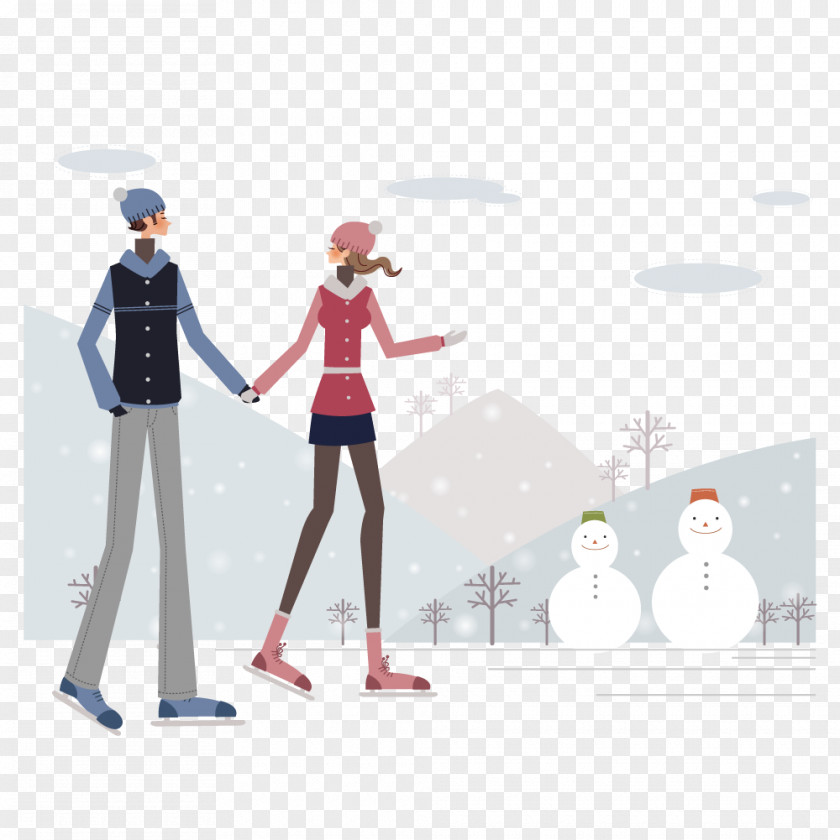 Couple Walking In The Snow Drawing Illustration PNG