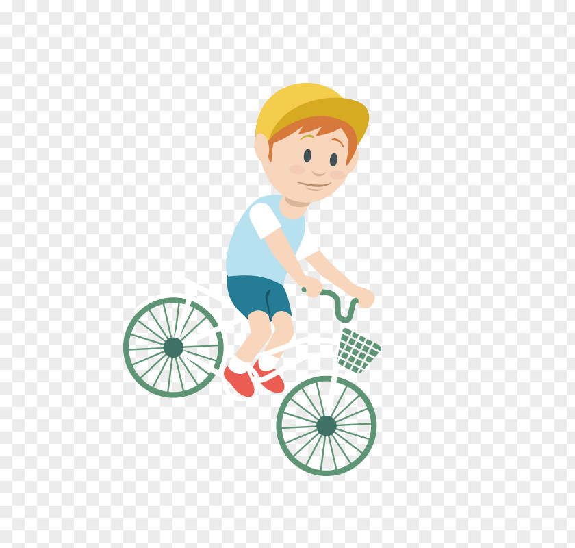 Hand Drawn Cartoon Little Boy Riding A Bike Vector Material Bicycle Wheel Clip Art PNG