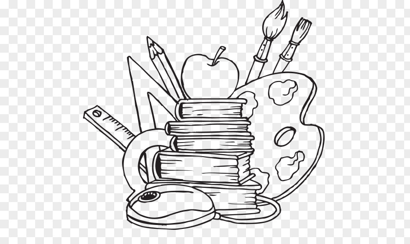 Learning Materials,desk,Learn,textbook,school Bag,pen,Line Drawing Effect Textbook Painting PNG