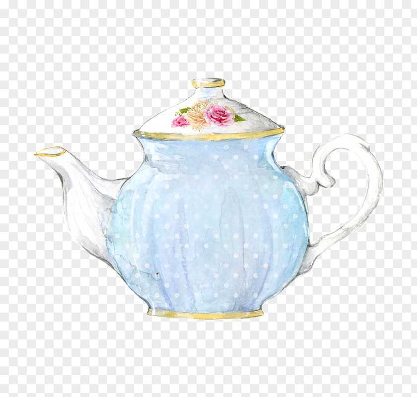Afternoon Tea Teapot Watercolor Painting PNG