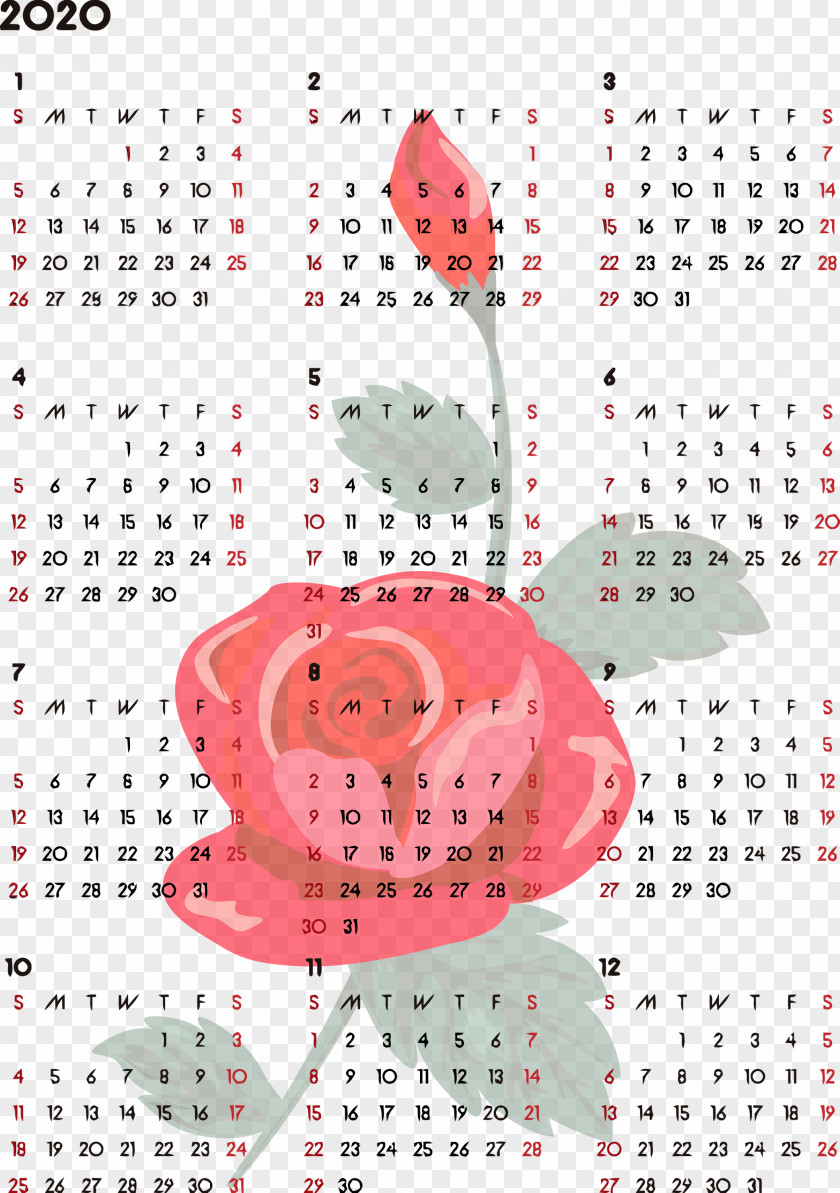 2020 Yearly Calendar Printable Year PNG