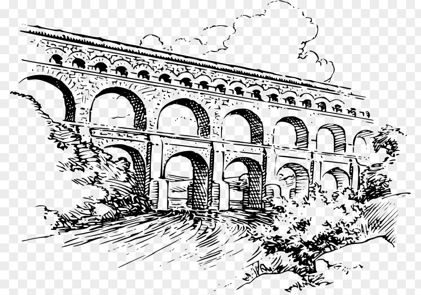 Bridge Pont Du Gard Ancient Rome Roman Aqueduct Drawing PNG