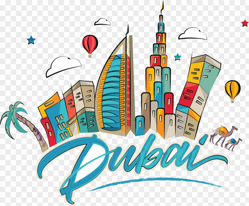 Drawing Comic World City Landmarks In Dubai Burj Khalifa Skyline Clip Art PNG