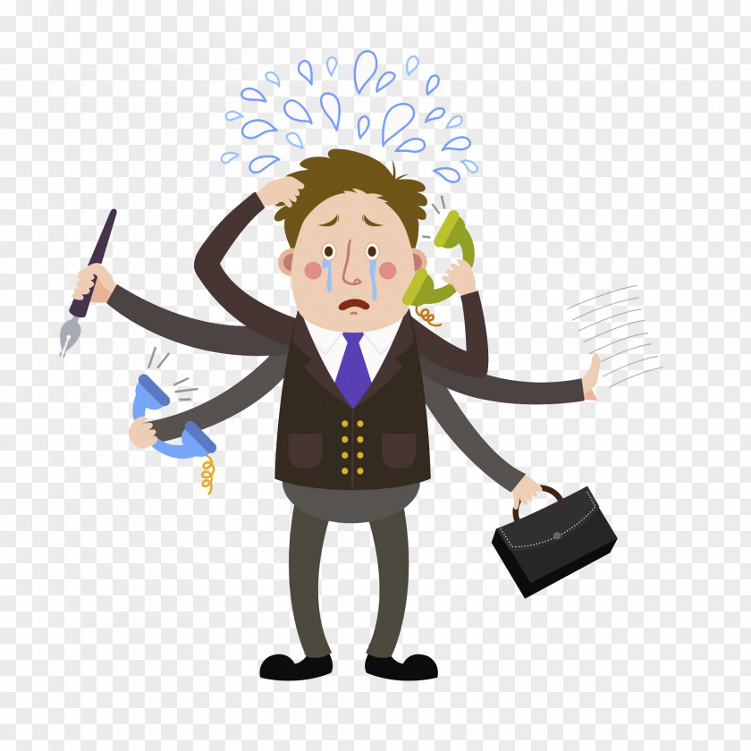 Busy Man Cartoon SMS Illustration PNG