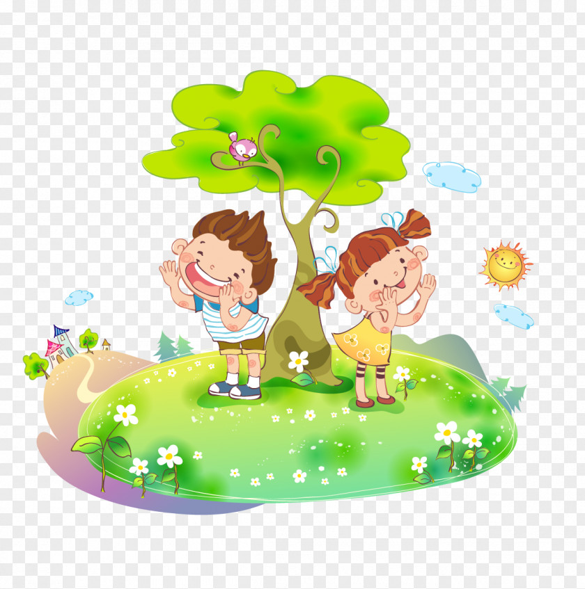 Cartoon Boy Child Play Watercolor Painting PNG