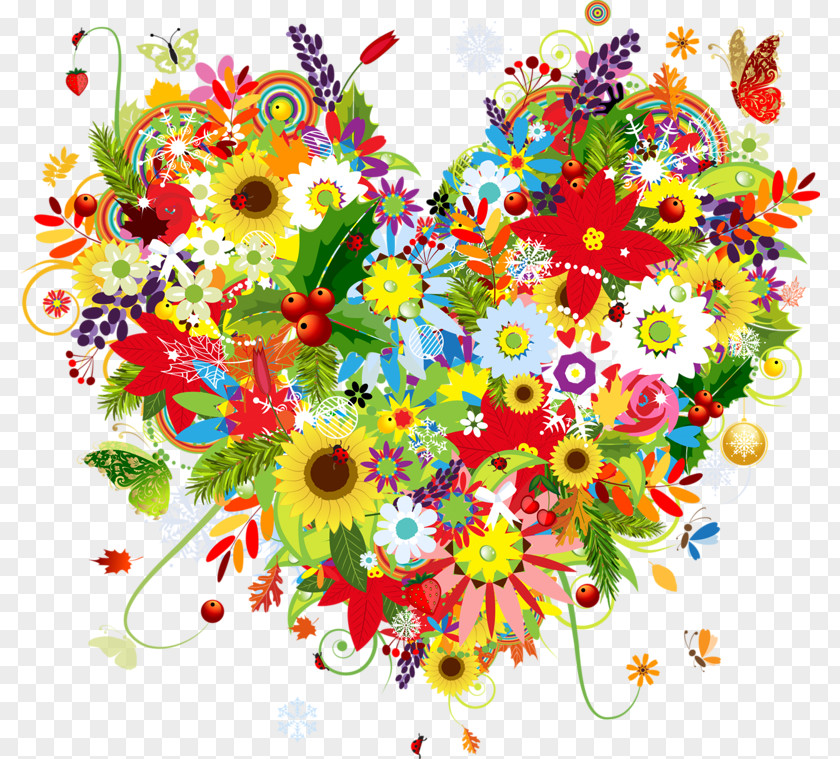 Colour Explosion Flower Heart Drawing Clip Art PNG