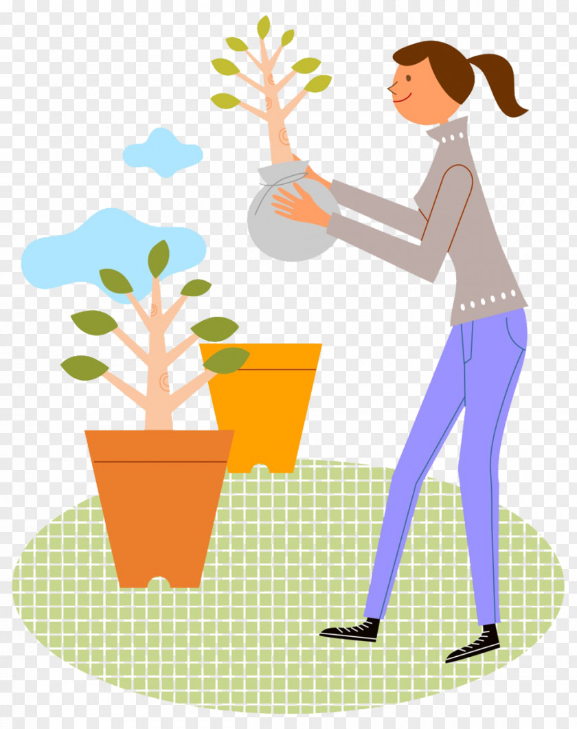 Take The Flower Pot Of Woman Clip Art PNG