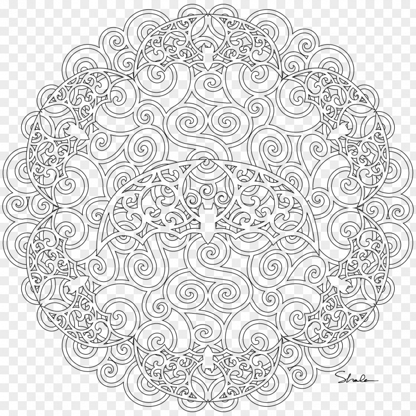 Crochet Lace Circle Line Art White Font PNG