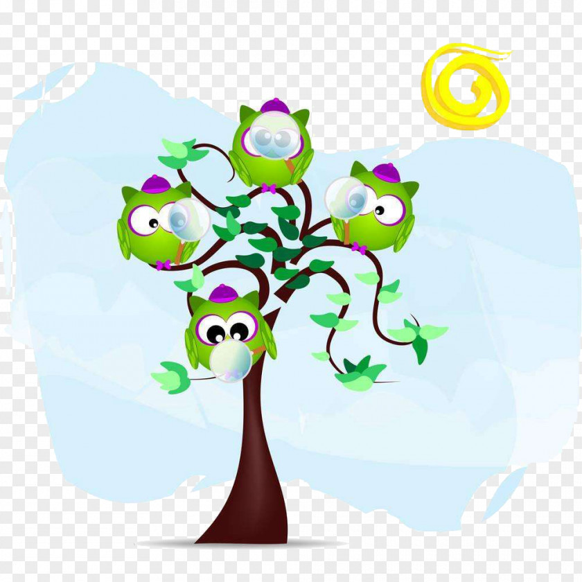 Beautiful Cartoon Game Tree Drawing Little Owl Illustration PNG