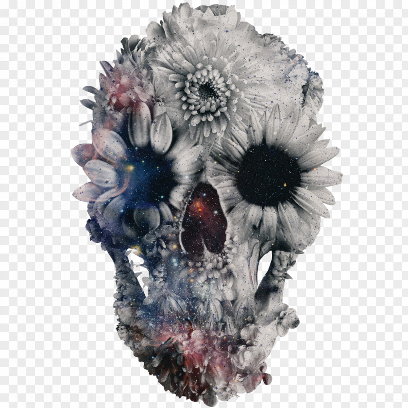 Skull Floral Canvas Print Art Printmaking PNG