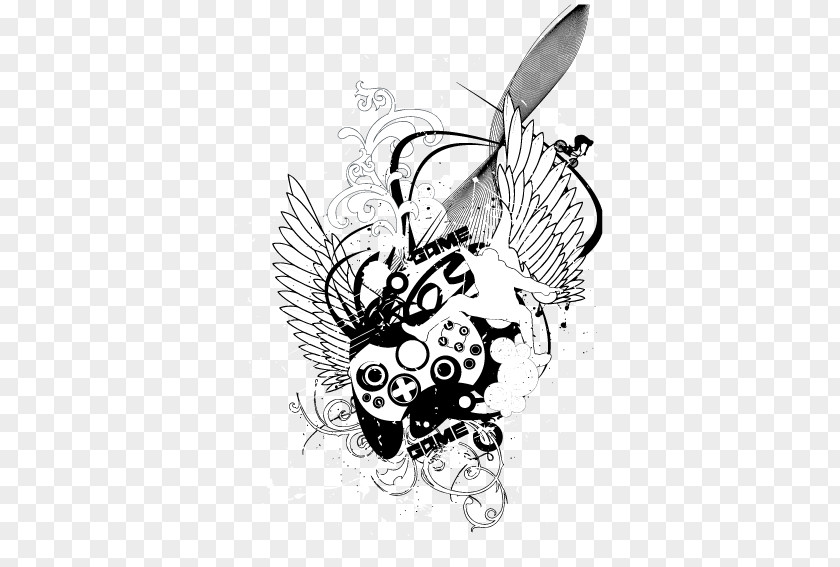 Black And White Mural Wall Decal Sticker PNG and white decal Sticker, Music wings clipart PNG
