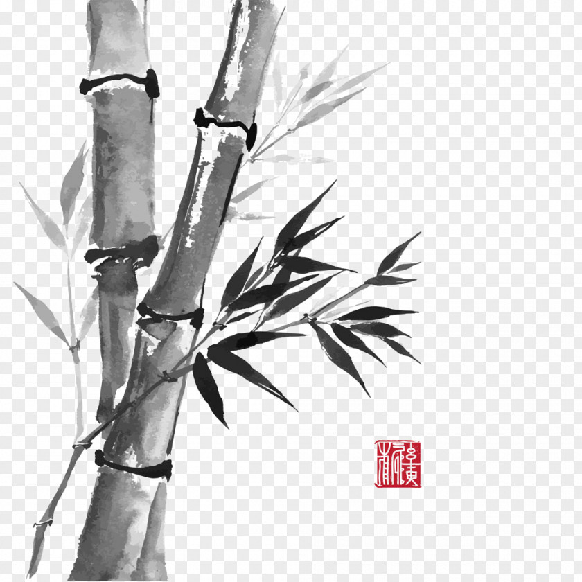 Chinese Bamboo Wind Drawing Ink Wash Painting PNG