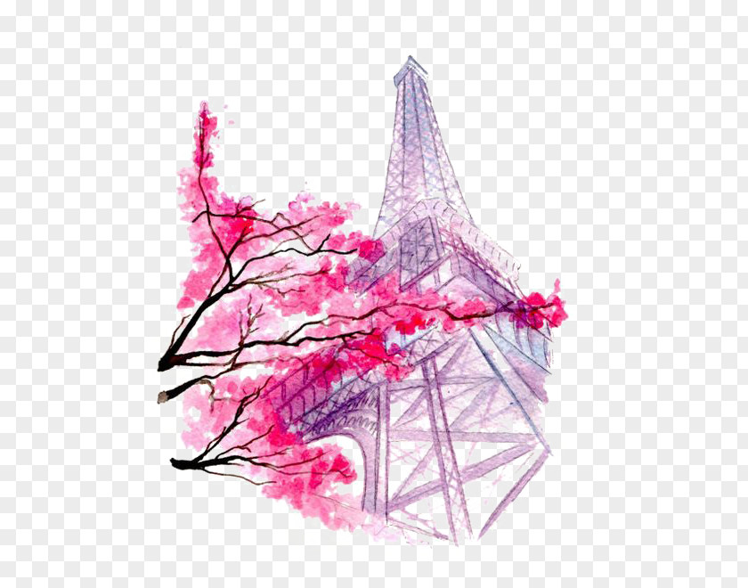 Eiffel Tower Drawing Watercolor Painting Illustration PNG
