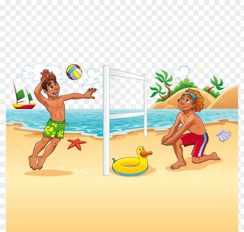 Vector Beach Volleyball Cartoon PNG