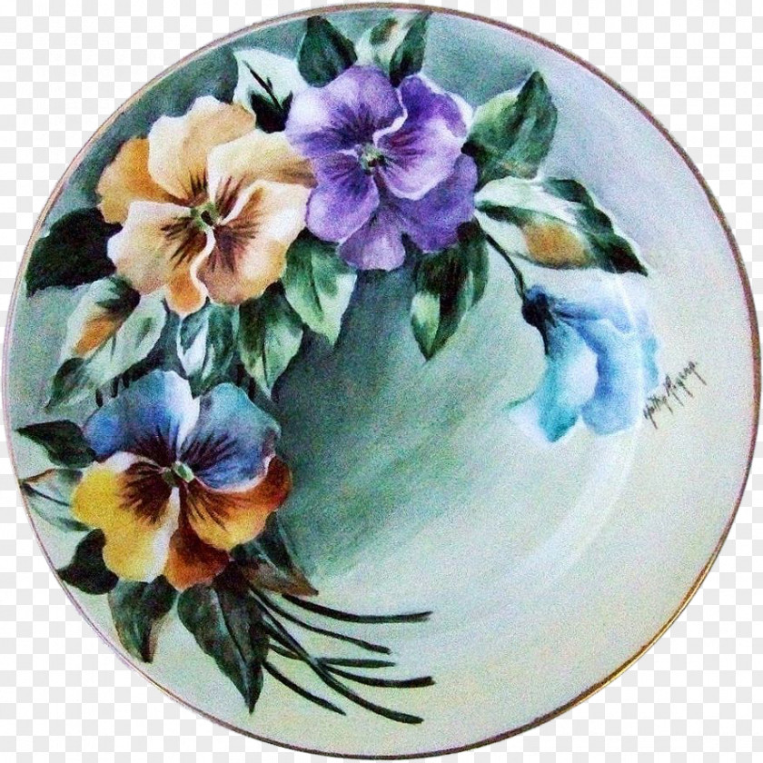 Violet Pansy Floral Design Porcelain PNG