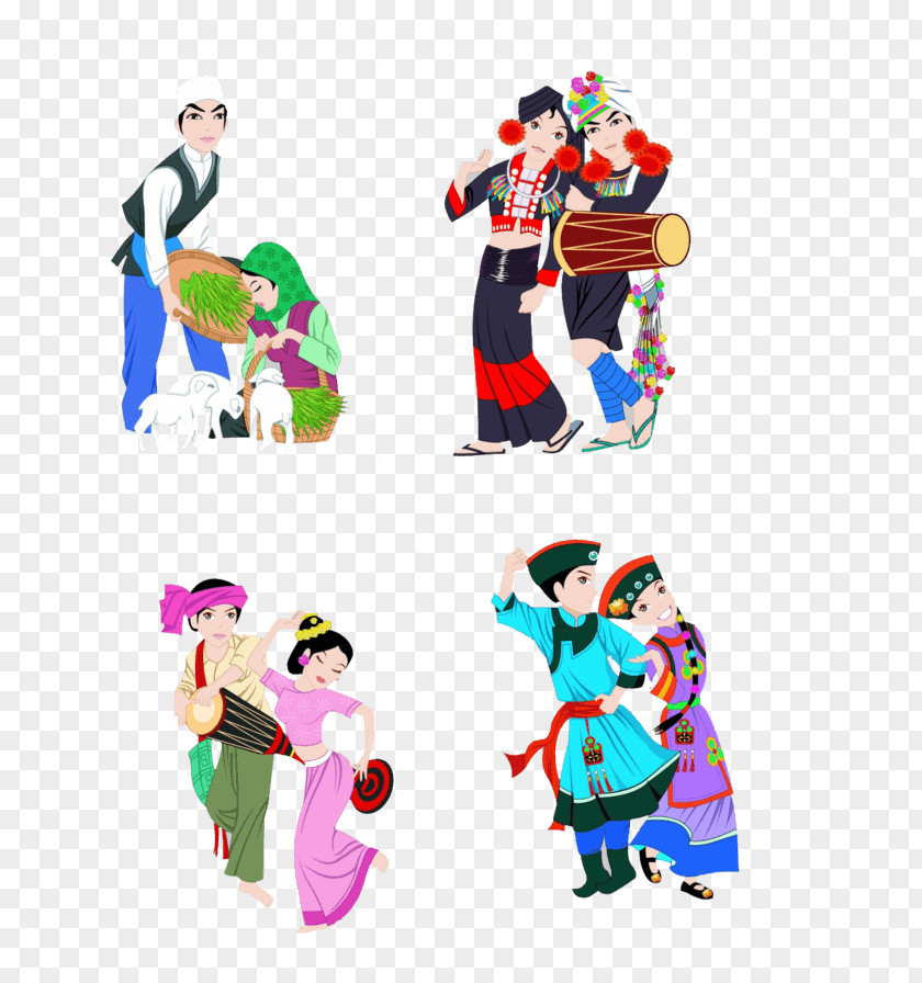 Bailando Cartoon Illustration Palaung People Ethnische Minderheit Dance Koreans In China PNG