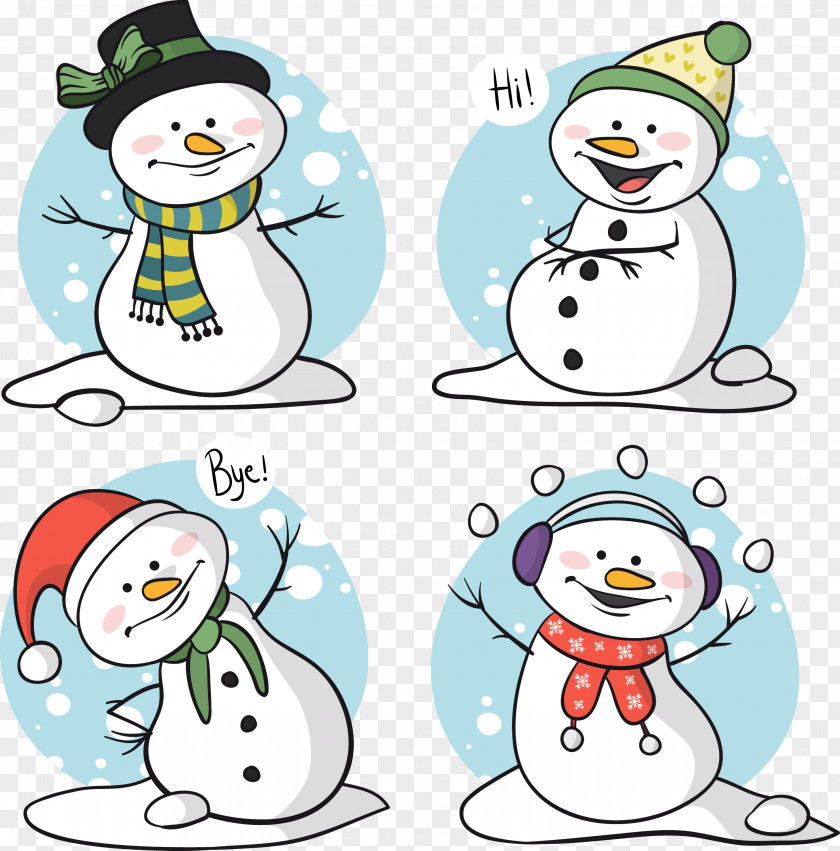 Cute Snowman Play Four Christmas Character Clip Art PNG