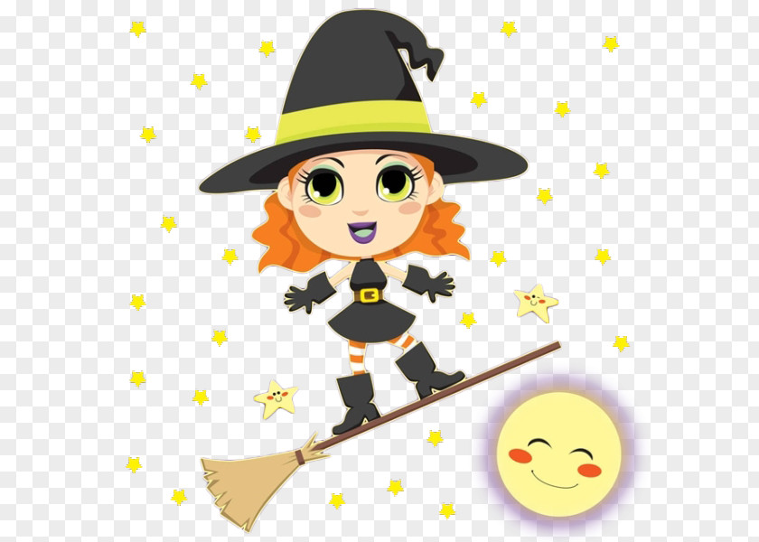 The Little Witch Standing On Magic Broom Illustration PNG