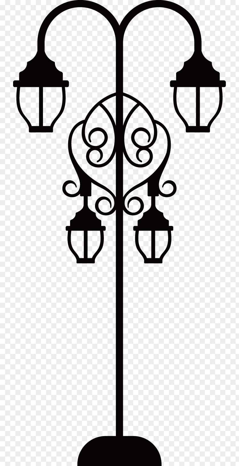 Vector Retro Street Light Black And White PNG