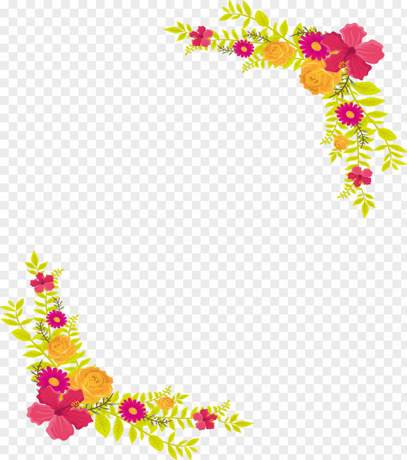 Pink And Yellow Flower Border Computer File PNG