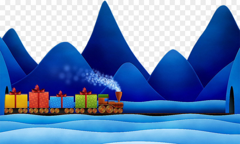 Snowy Background Train Christmas Tree Santa Claus Lights Wallpaper PNG