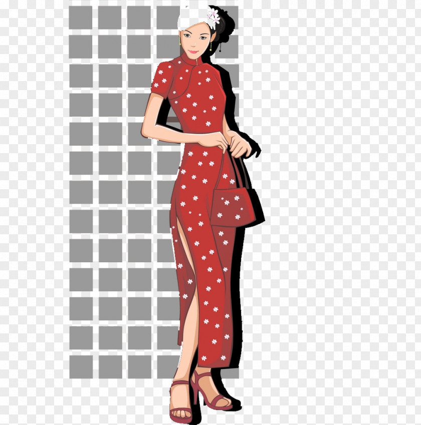 In Front Of The Cheongsam Woman Paper Sticker Label Wall Decal Adhesive PNG