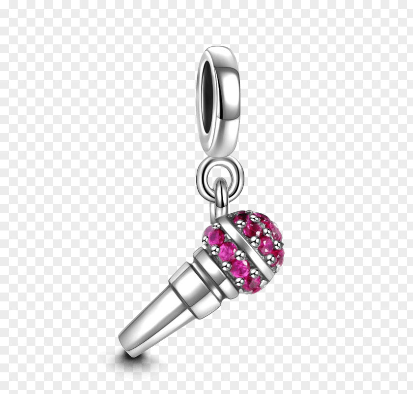 Silver Microphone Earring Pandora Charm Bracelet PNG