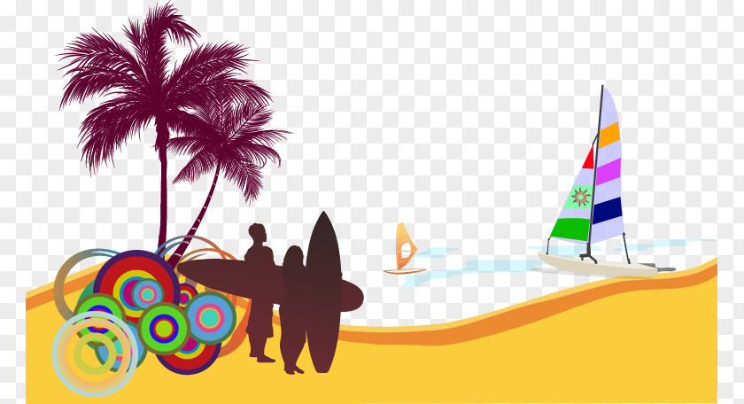 Cartoon Summer Beach Palm Wedding Invitation Party Convite Surfing PNG