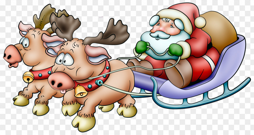 Santa Sleigh Ded Moroz Claus Snegurochka New Year Reindeer PNG