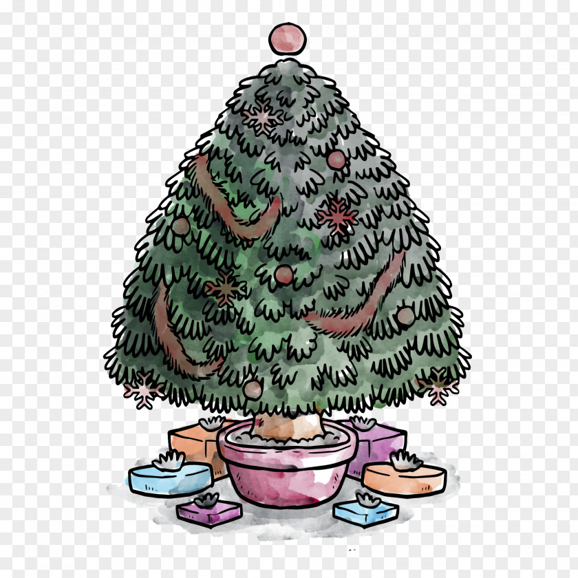 Hand-painted Christmas Tree Vector Material Gift New Year PNG