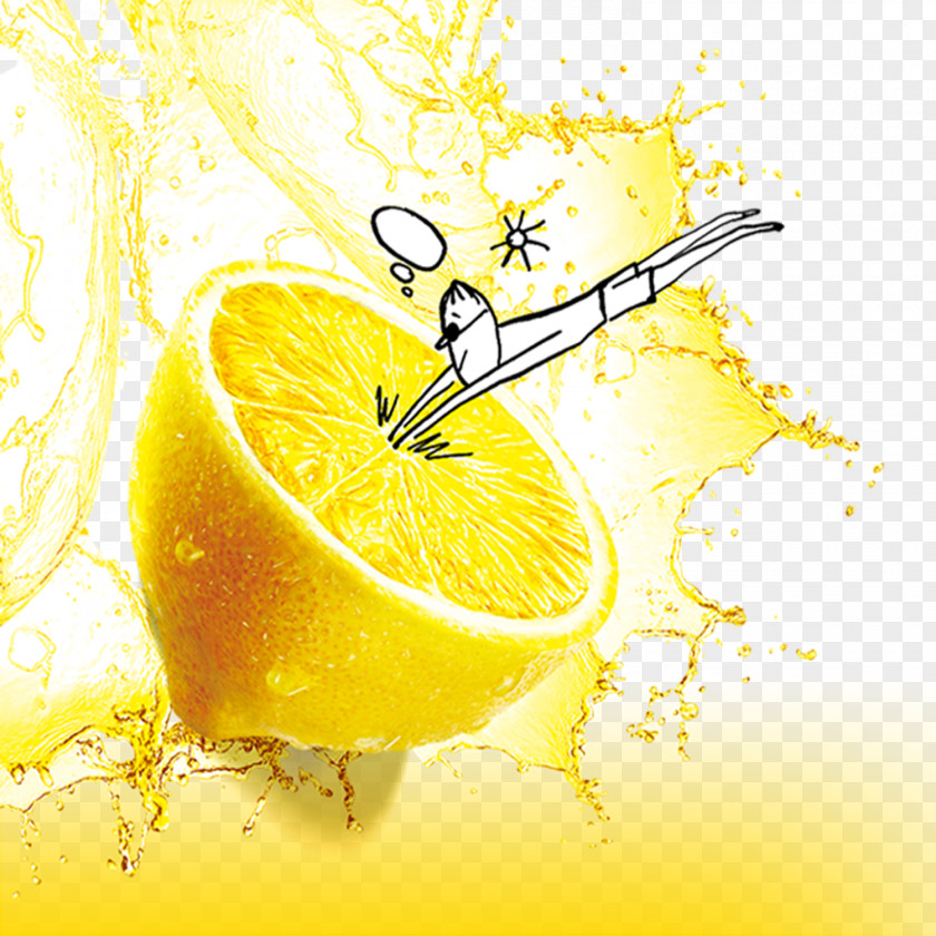 Free Buckle Fresh Lemon Cut In Half With Water Juice Orange Fruit PNG