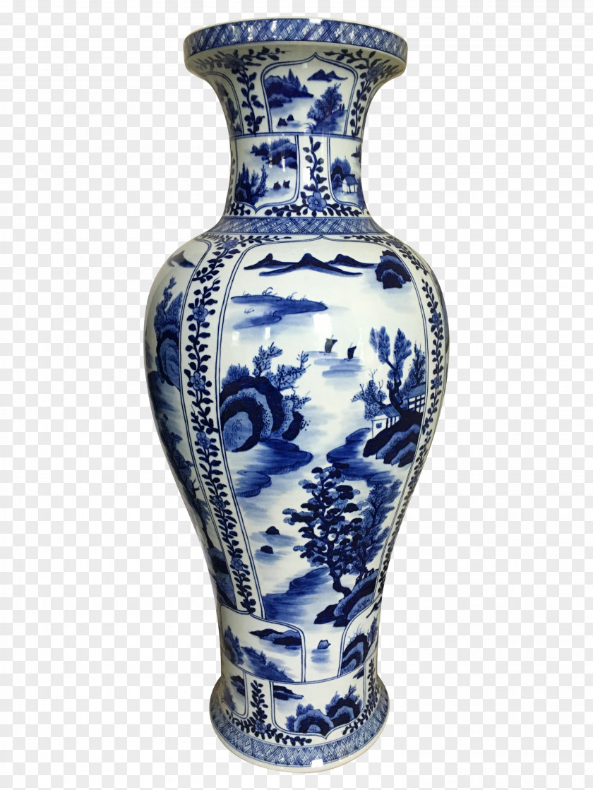 Vase Blue And White Pottery Ceramic Cobalt Porcelain PNG