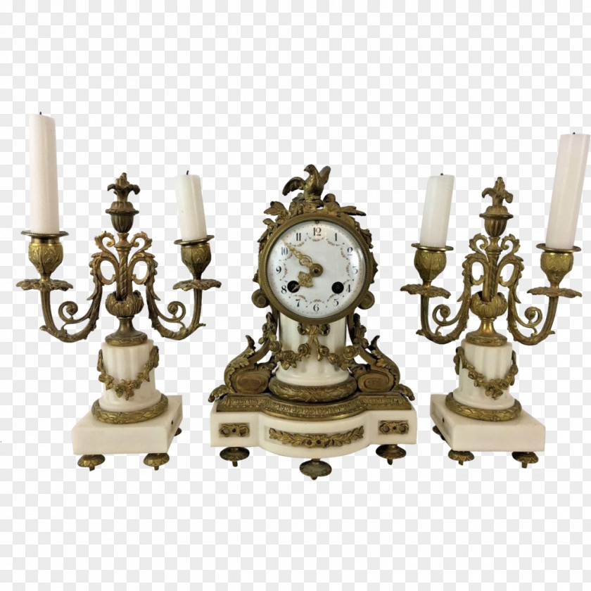 Clock French Empire Mantel Candelabra Ormolu PNG