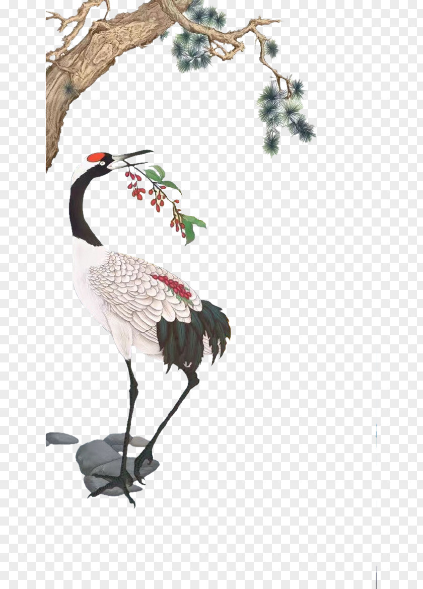 Hand-painted Red-crowned Crane PNG red-crowned crane clipart PNG
