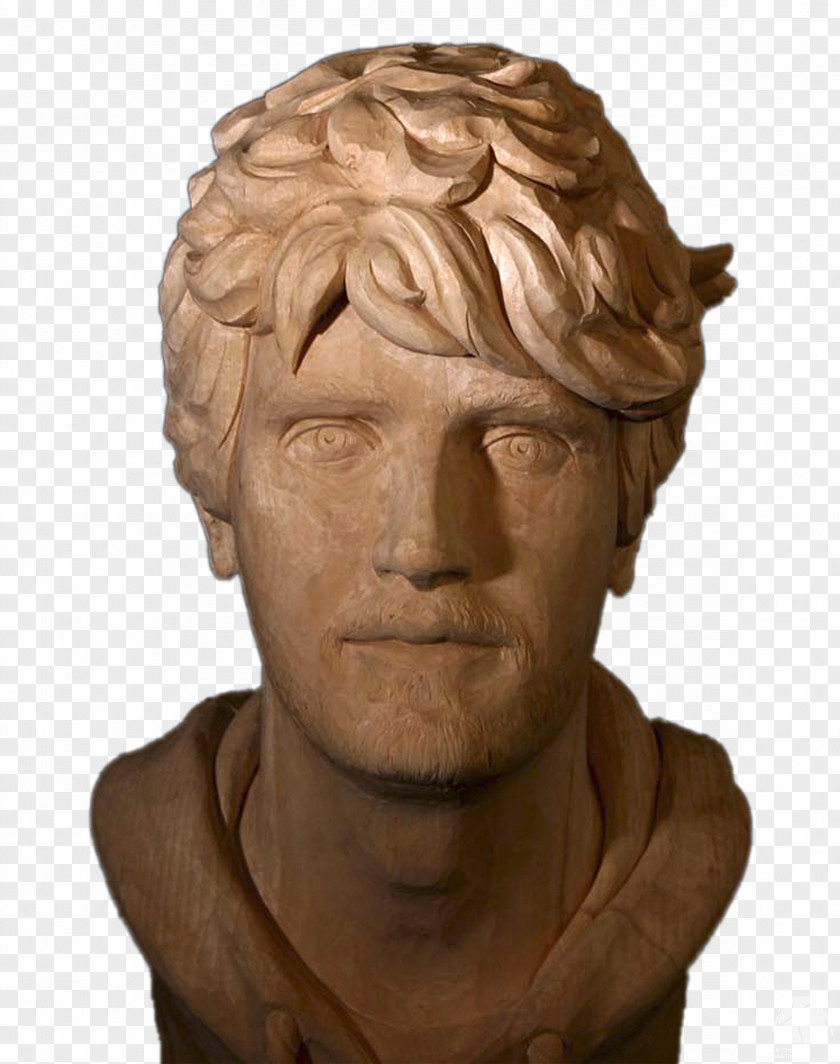 Anton Putsila Bust Self-portrait Sculpture Wood Carving PNG