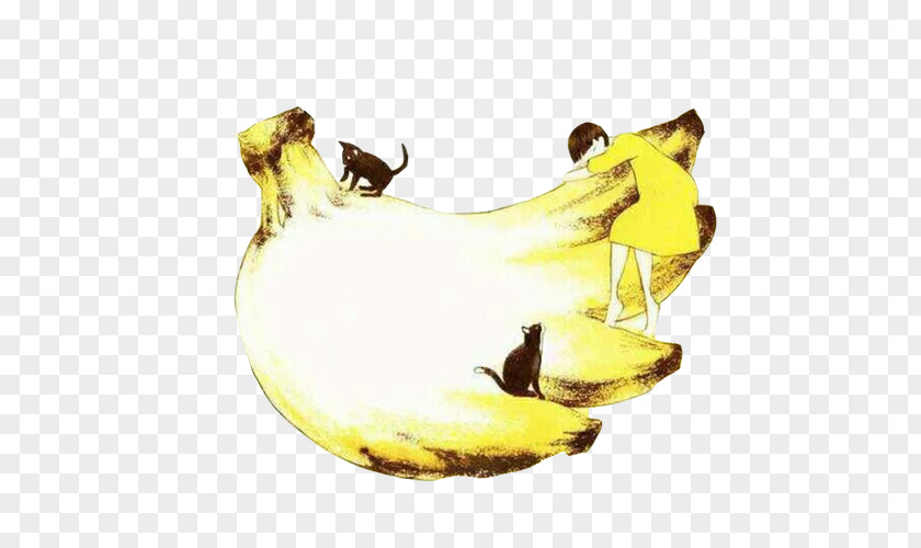 Kitten Under A Combination Of Hand Painting Bananas Banana Art Idea Illustrator Illustration PNG