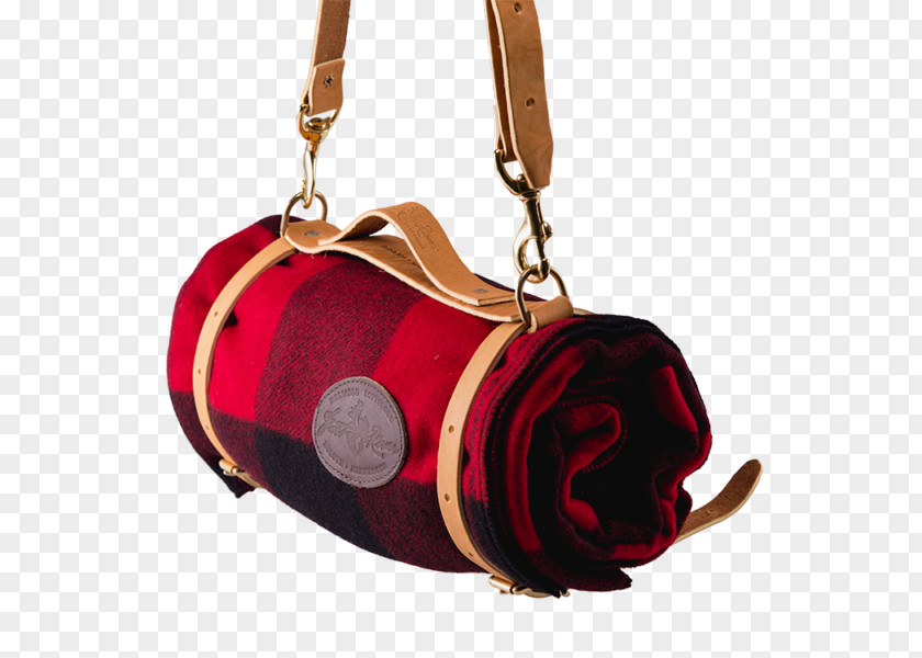 Red Roll Blanket Handbag Full Plaid Wool Strap PNG