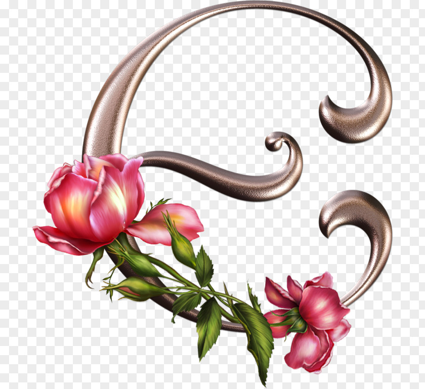 Rose Gothic Alphabet Letter Floral Design PNG