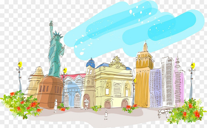 Statue Of Liberty Watercolor Building Painting Illustration PNG