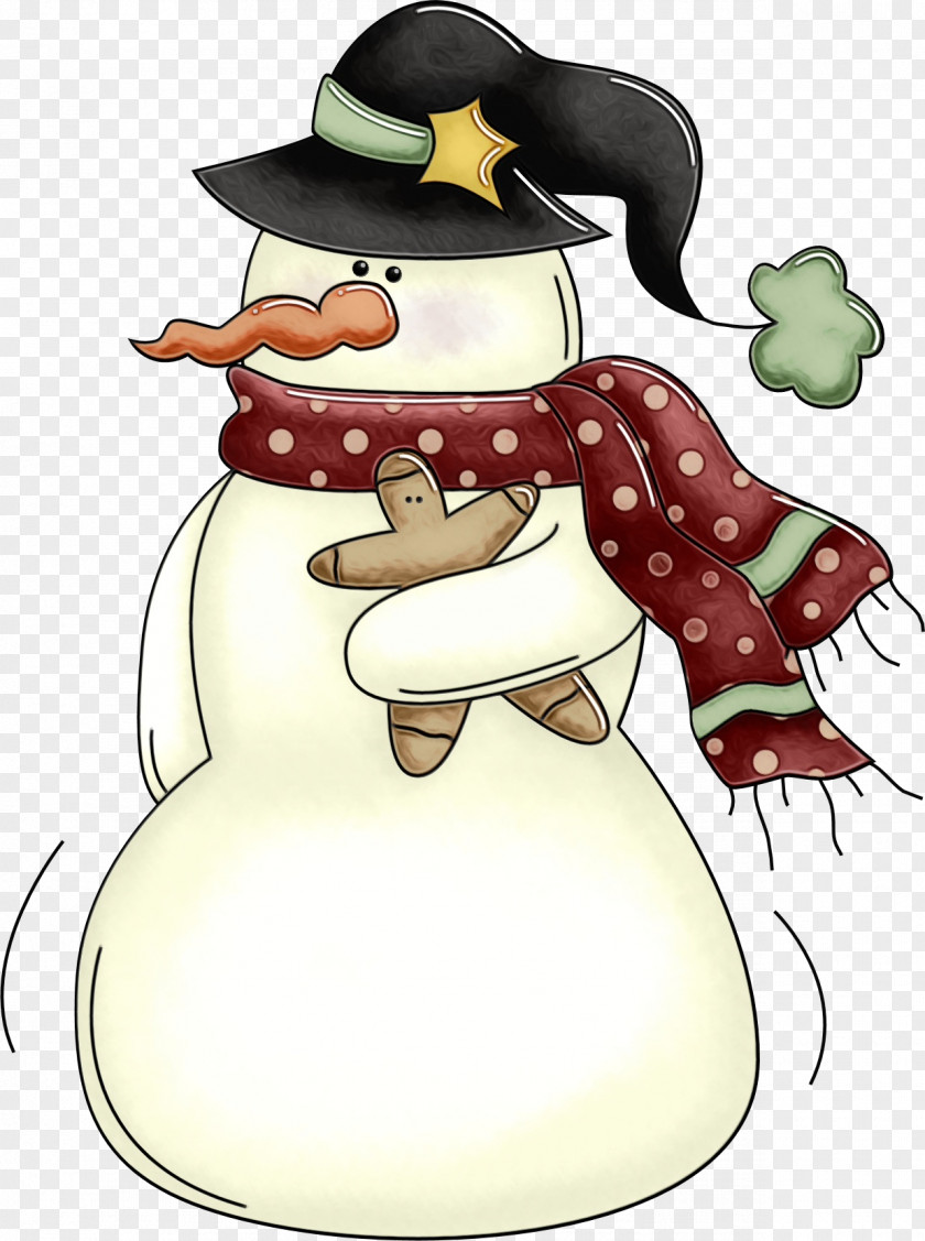 Cartoon Snowman Watercolor Christmas Tree PNG