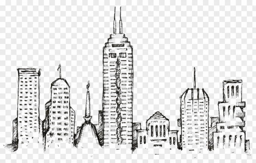 City Skyline Drawing Indianapolis Line Art PNG