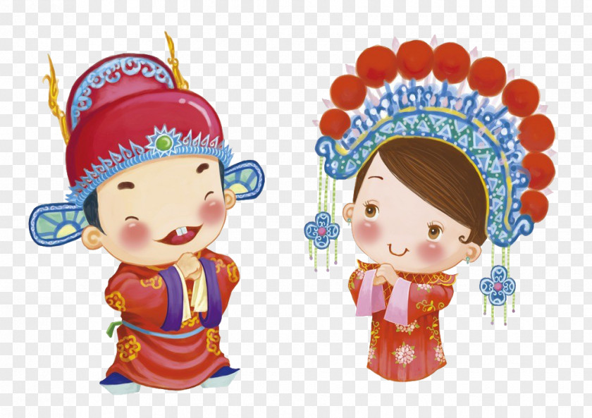 Free Hand-painted Cartoon Bride And Groom To Pull Material Bridegroom Wedding Photography PNG