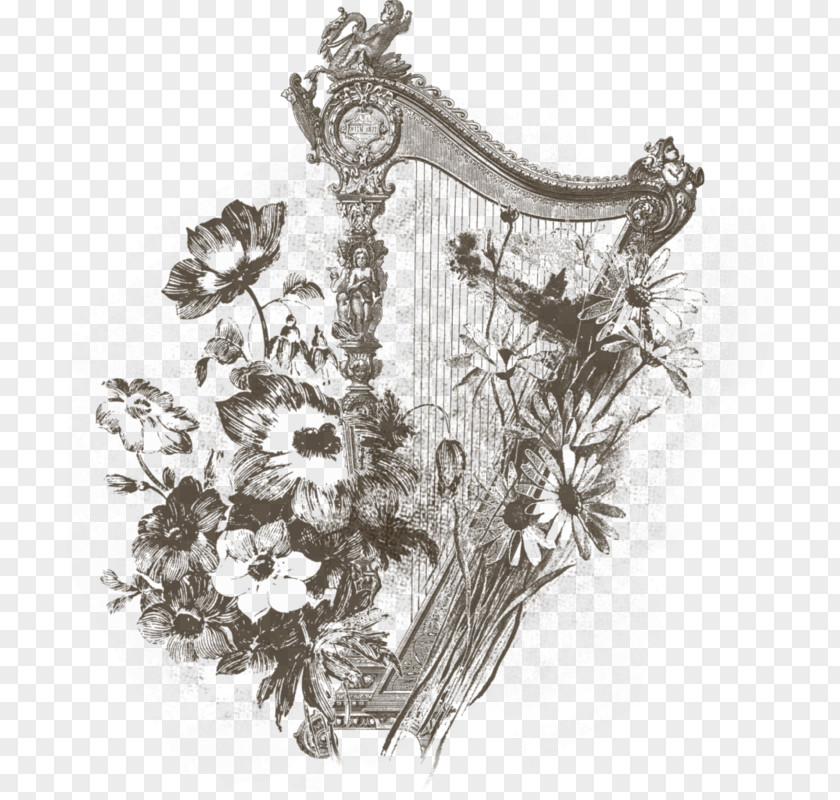 Hand-painted Harp Musical Instrument PNG