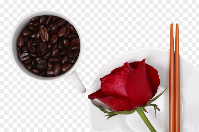 Rose And Coffee Beans Love Morning Wallpaper PNG